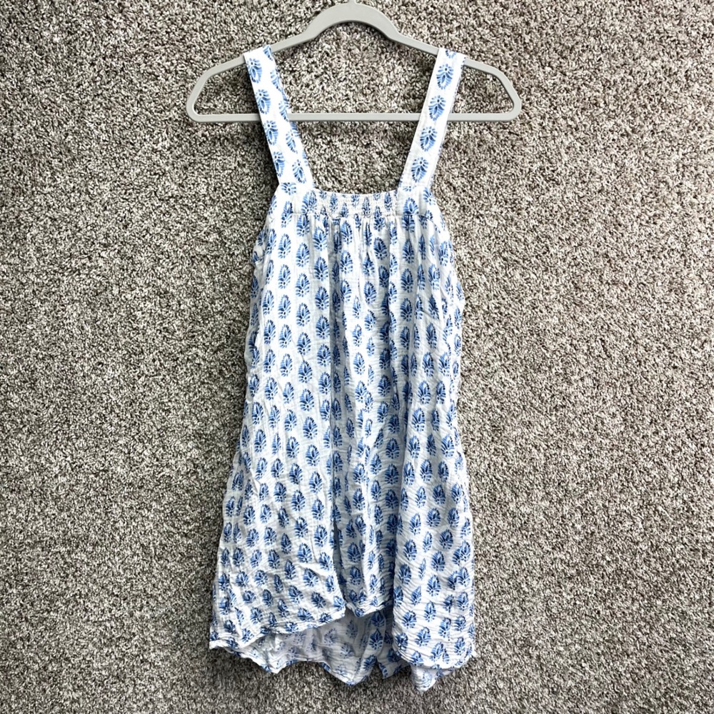 LAKE White & Blue Botanical Floral Block Print Sleeveless Lounge PJ Dress Small - Picture 4 of 5